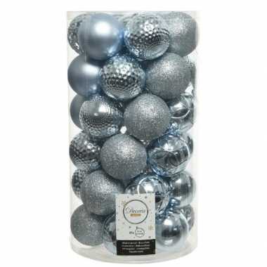 37x lichtblauwe kerstballen 6 cm kunststof mix