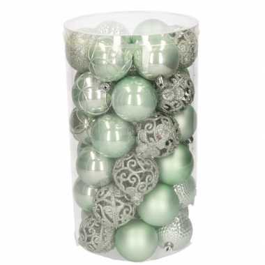 37x mintgroene kerstballen 6 cm glanzende/matte/glitter kunststof/plastic kerstversiering