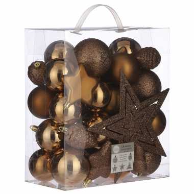 39x kunststof kerstballen 8 cm met ster piek licht koper