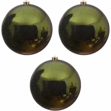3x grote donkergroene kerstballen van 14 cm glans van kunststof