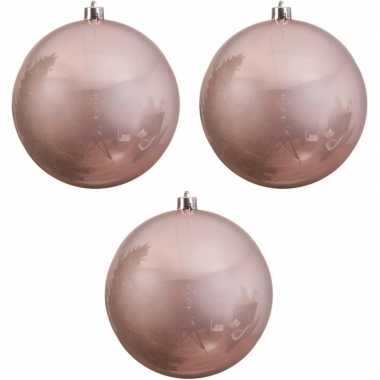 3x grote lichtroze kerstballen van 20 cm glans van kunststof