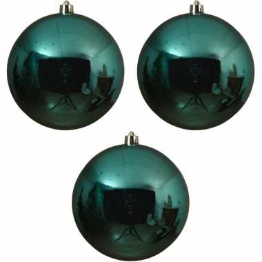 3x grote turquoise kerstballen van 14 cm glans van kunststof