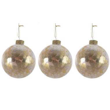 3x luxe glazen kerstballen goud met pailletten 8 cm