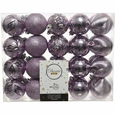 40x lila paarse kerstballen 6 cm glanzende/glitter kunststof/plastic kerstversiering