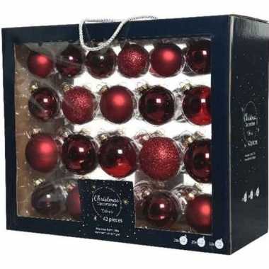 42x donkerrode kerstballen 5-6-7 cm glanzende/matte glas kerstversiering