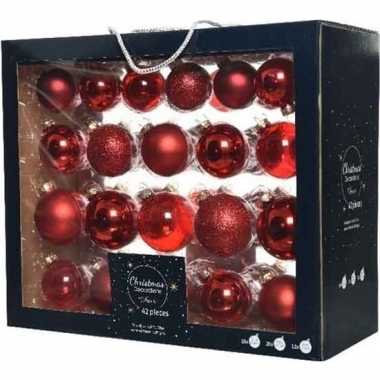 42x kerst rode kerstballen 5-6-7 cm glanzende/matte glas kerstversiering