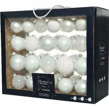 42x winter witte kerstballen 5-6-7 cm glanzende/matte glas kerstversiering