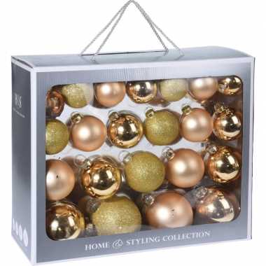 44x gouden kerstballen 6-7-8-10 cm matte/glanzende glas kerstversiering
