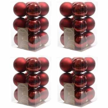 48x donkerrode kerstballen 6 cm glanzende/matte kunststof/plastic kerstversiering