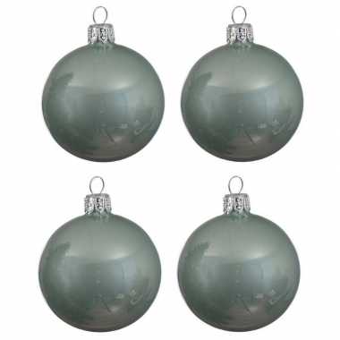 4x mintgroene kerstballen 10 cm glanzende glas kerstversiering