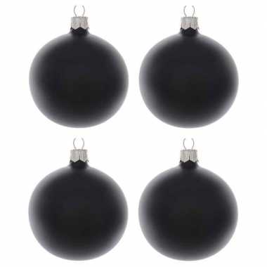 4x zwarte kerstballen 10 cm matte glas kerstversiering
