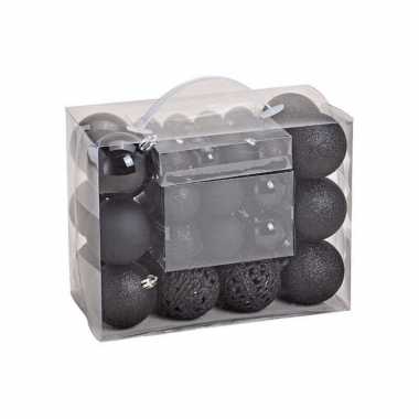 50x zwarte kunststof kerstballen 3, 4 en 6 cm