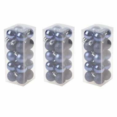 60x stuks kleine kunststof kerstballen donkerblauw 3 cm