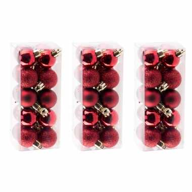60x stuks kleine kunststof kerstballen donkerrood 3 cm