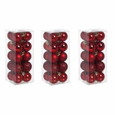 60x stuks kleine kunststof kerstballen rood 3 cm mat/glans/glitter