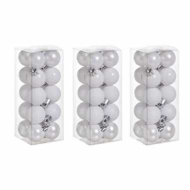 60x stuks kleine kunststof kerstballen wit 3 cm mat/glans/glitter