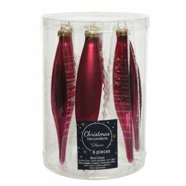 6x bessen roze pegel kerstballen 15 cm glanzende/matte glas kerstversiering
