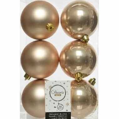 6x donker parel/champagne kerstballen 8 cm glanzende/matte kunststof/plastic kerstversiering