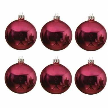 6x fuchsia roze kerstballen 6 cm glanzende glas kerstversiering