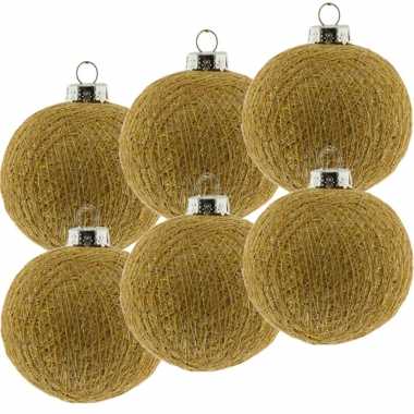 6x gouden cotton balls kerstballen 6,5 cm kerstboomversiering