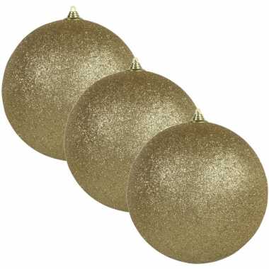 6x gouden grote kerstballen met glitter kunststof 13,5 cm