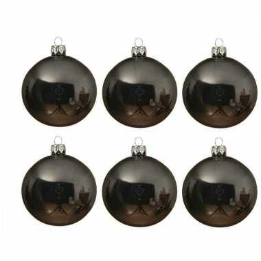 6x grijsblauwe kerstballen 8 cm glanzende glas kerstversiering