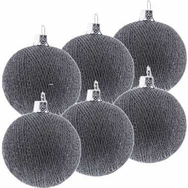 6x grijze cotton balls kerstballen 6,5 cm kerstboomversiering