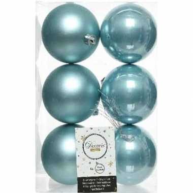 6x ijsblauwe kerstballen 8 cm glanzende/matte kunststof/plastic kerstversiering