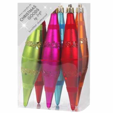 6x kunststof kersthangers pegels kerstballen gekleurd 15 cm