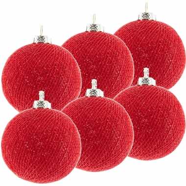 6x rode cotton balls kerstballen 6,5 cm kerstboomversiering