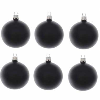 6x zwarte kerstballen 8 cm matte glas kerstversiering