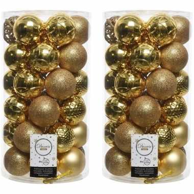 72x gouden kerstballen 6 cm glanzende/matte/glitter kunststof/plastic kerstversiering