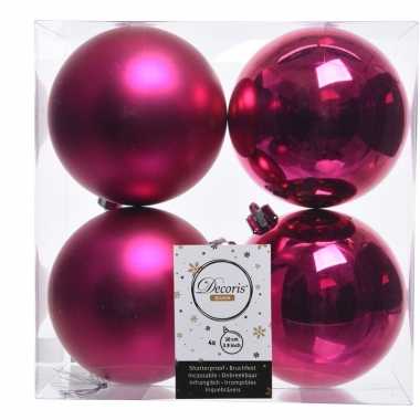 8x fuchsia roze kerstversiering kerstballen kunststof 10 cm