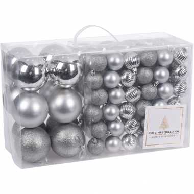 94-delige kerstboomversiering kunststof kerstballen set zilver