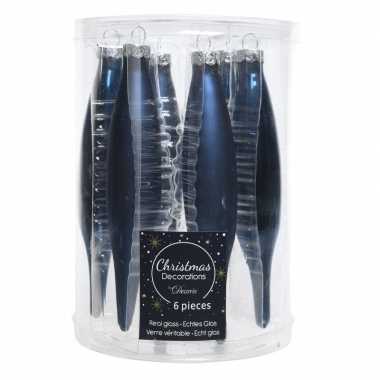 Blauwe kerstballen pegels glas 12 stuks