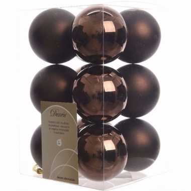 Cosy christmas bruine kerstversiering kerstballen pakket 12 stuks