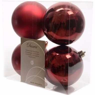 Cosy christmas donker rode kerstversiering kerstballen pakket 4 stuks