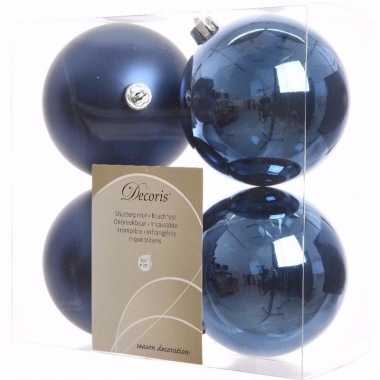 Elegant christmas blauwe kerstversiering kerstballen pakket 4 stuks