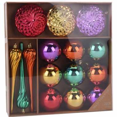 Gekleurde kerstversiering kerstballen multi color 15 stuks