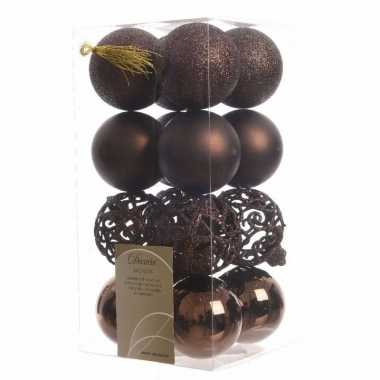 Kerstballen pakket glitter bruin 6 cm