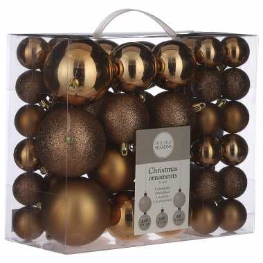 Kerstballenpakket 46x licht koperen kunststof kerstballen mix