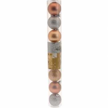 Kerstboom decoratie kerstballen mix zilver/brons glitter 8 stuks
