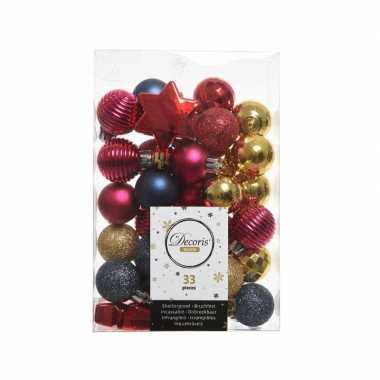 Kerstversiering kerstballen rood/roze/blauw 33 stuks