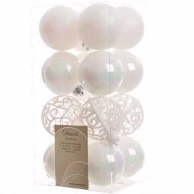 Mystic christmas witte kerstversiering kerstballen pakket 16 stuks