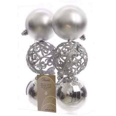 Sweet christmas zilveren kerstversiering kerstballen pakket 6 stuks