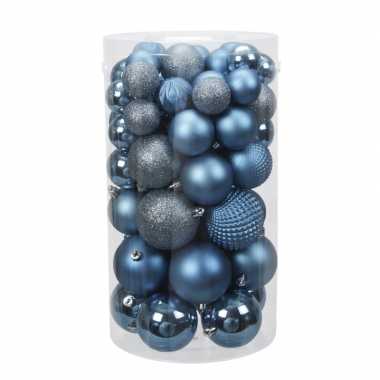 Tube 60x blauwe kunststof kerstballen 4 -7 cm glans/mat/bewerkt