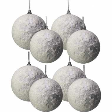 Witte kerstballen pakket met sneeuw effect 8 en 10 cm