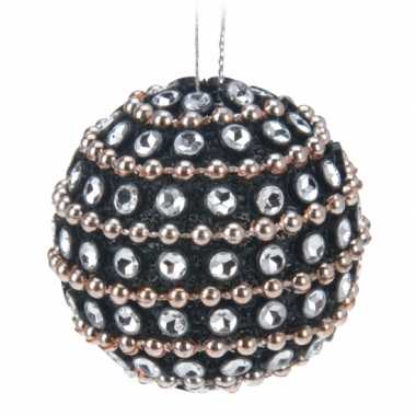 Zwarte kerstballen met diamantjes 3,5 cm 9x