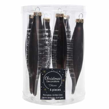 Zwarte kerstballen pegels glas 6 stuks