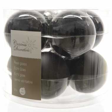 Zwarte kerstversiering kerstballen glas 7 cm 16 stuks